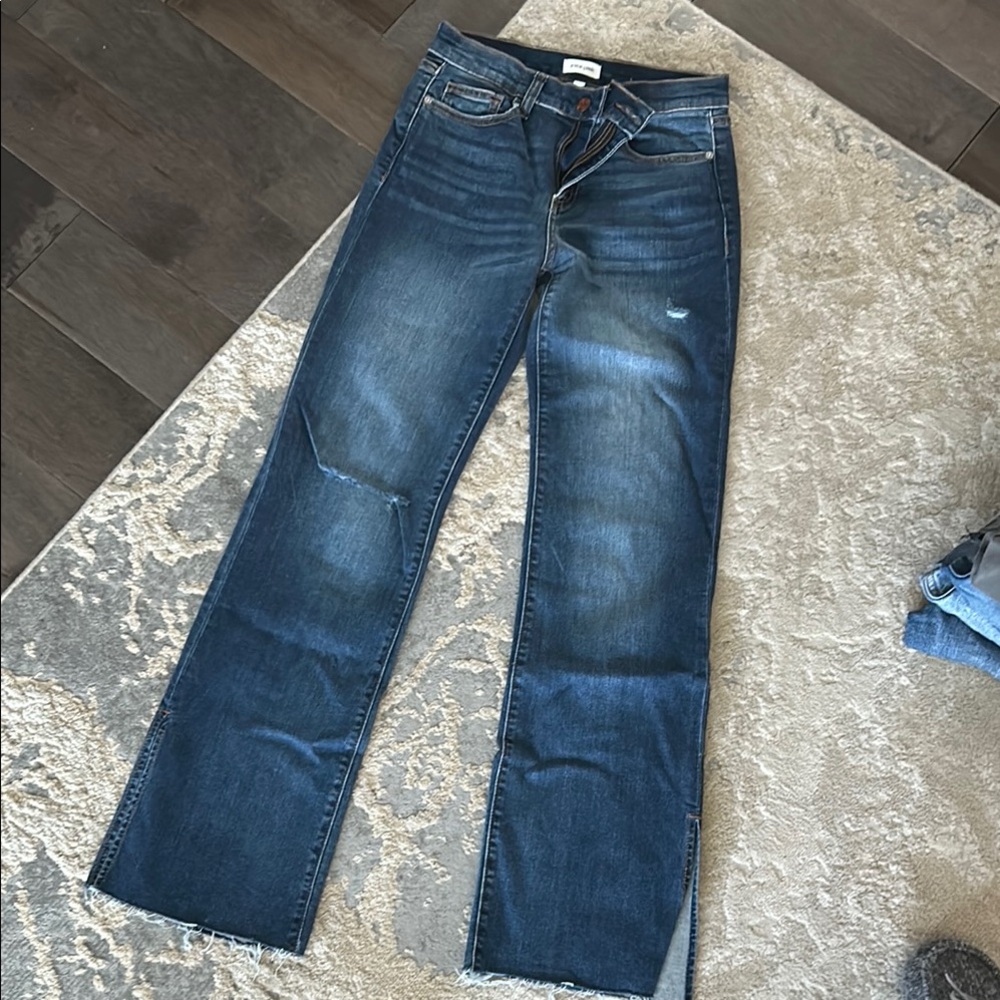 Sneak Peek Blue Straight Leg Jeans with Distressed Details